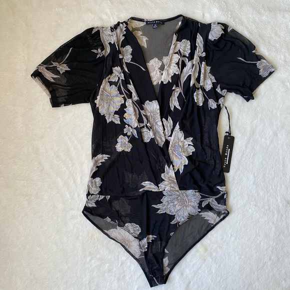 Haute Monde Tops - Sheer Plunge neck body suit